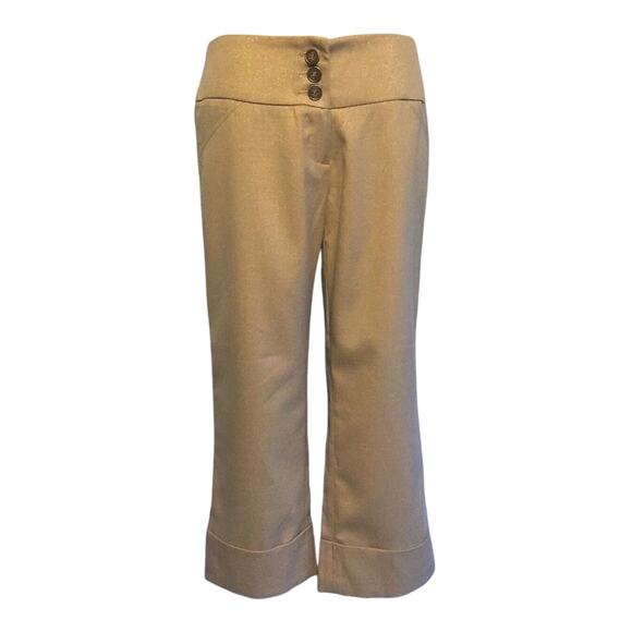 Cache Crop Gold Metallic Pant 3" Wide Waist Self Belt Stretch New $118 NWT - Picture 1 of 8